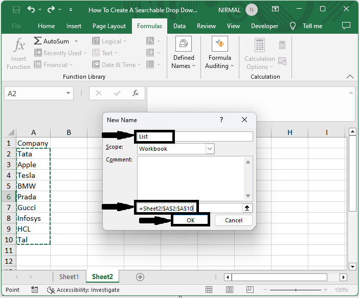 Excel 如何创建可搜索的下拉列表