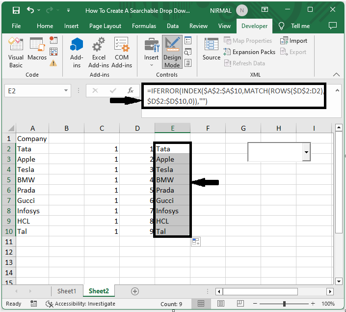 Excel 如何创建可搜索的下拉列表