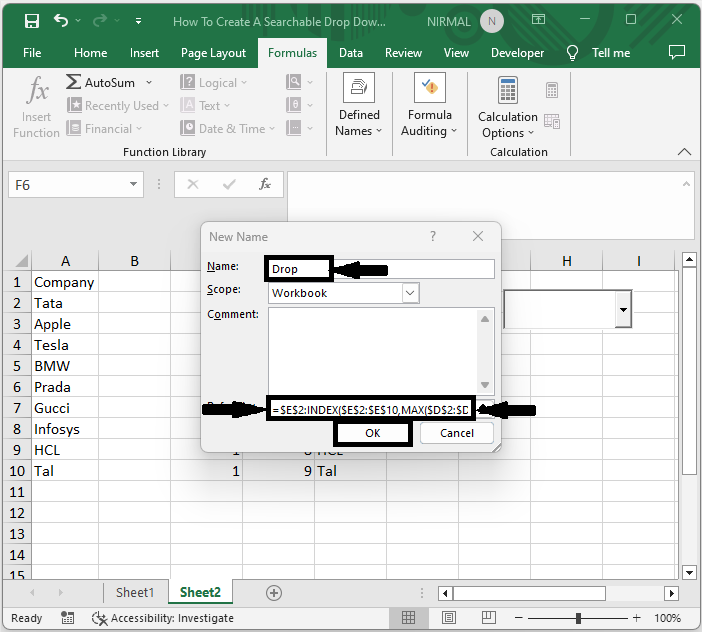 Excel 如何创建可搜索的下拉列表