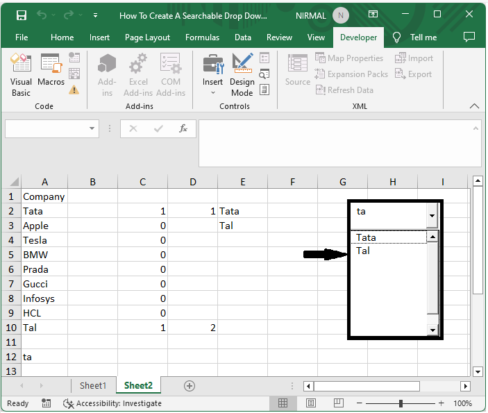 Excel 如何创建可搜索的下拉列表