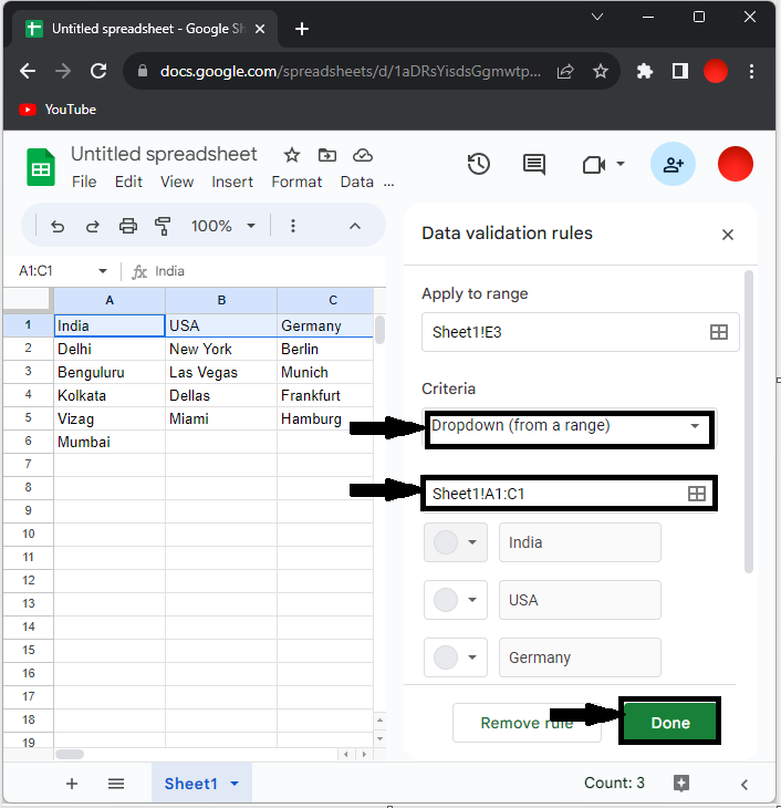 Google Sheet 如何创建一个依赖下拉列表