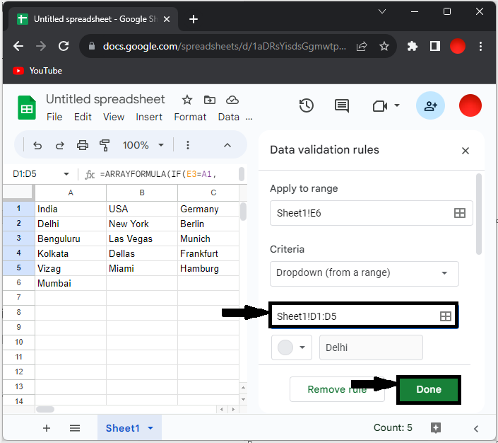 Google Sheet 如何创建一个依赖下拉列表