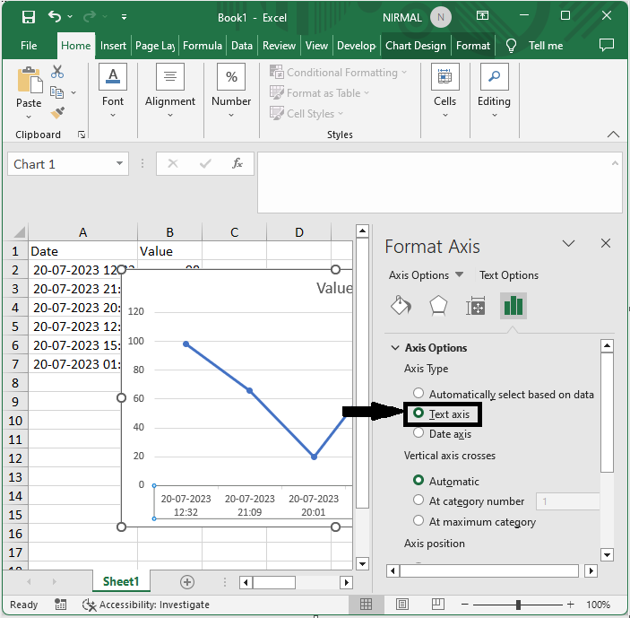 Excel 如何创建具有日期和时间的X轴图表