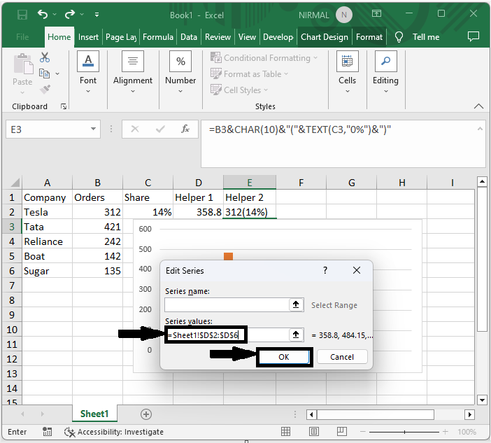 Excel 如何创建同时显示百分比和值的图表