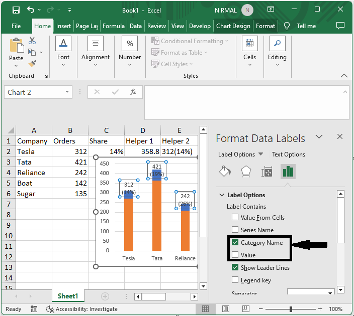 Excel 如何创建同时显示百分比和值的图表