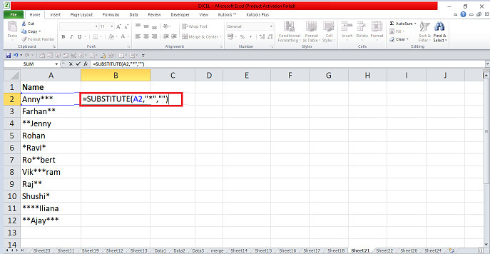 Excel 如何从单元格中删除所有星号字符