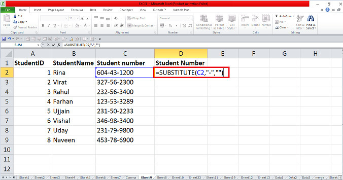 Excel 如何删除所有社会保障号码中的破折号