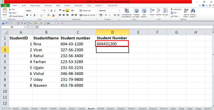 Excel 如何删除所有社会保障号码中的破折号