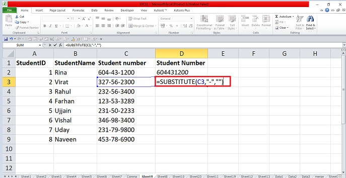 Excel 如何删除所有社会保障号码中的破折号