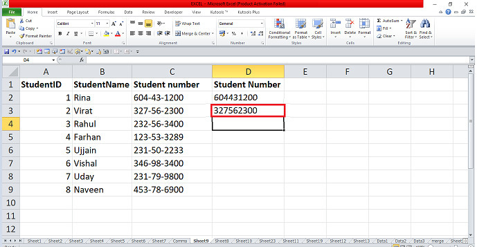 Excel 如何删除所有社会保障号码中的破折号