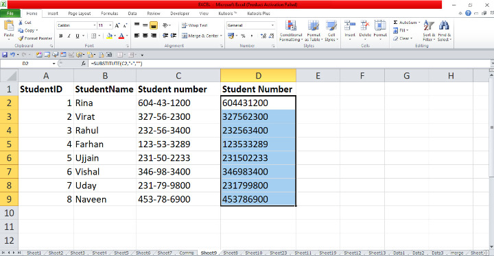 Excel 如何删除所有社会保障号码中的破折号