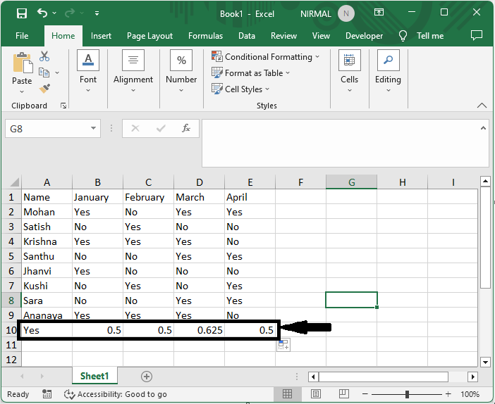 Excel 如何从“是”和“否”单元格创建条状图