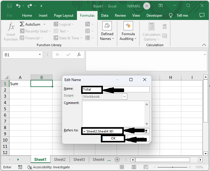 Excel 如何创建用于在多个工作表中求和相同范围的3D引用