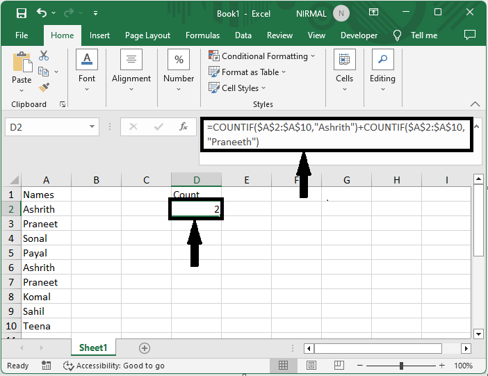 Excel 如何使用多个条件进行计数