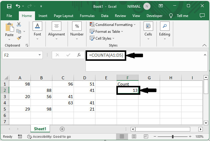 Excel 如何计算被选中单元格中的条件数量