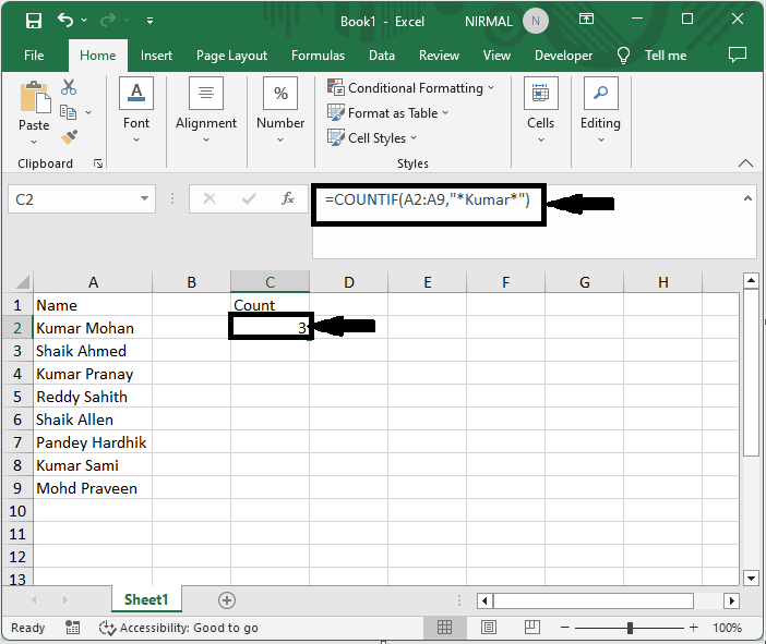 Excel 如何使用Countif函数计算部分字符串/子字符串匹配