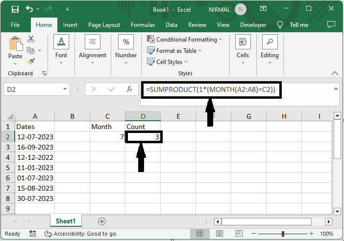 Excel 如何按日期/月份/年份和日期范围进行COUNTIF计数