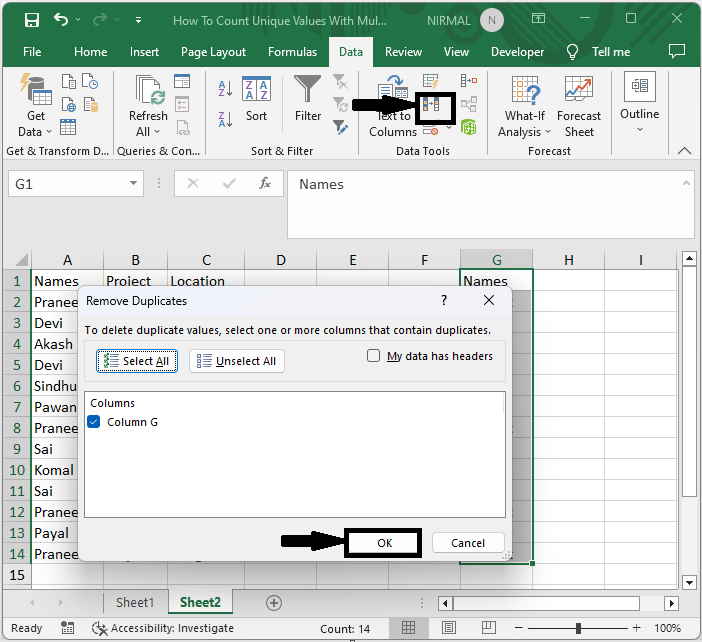 Excel 如何使用多个条件计算唯一值
