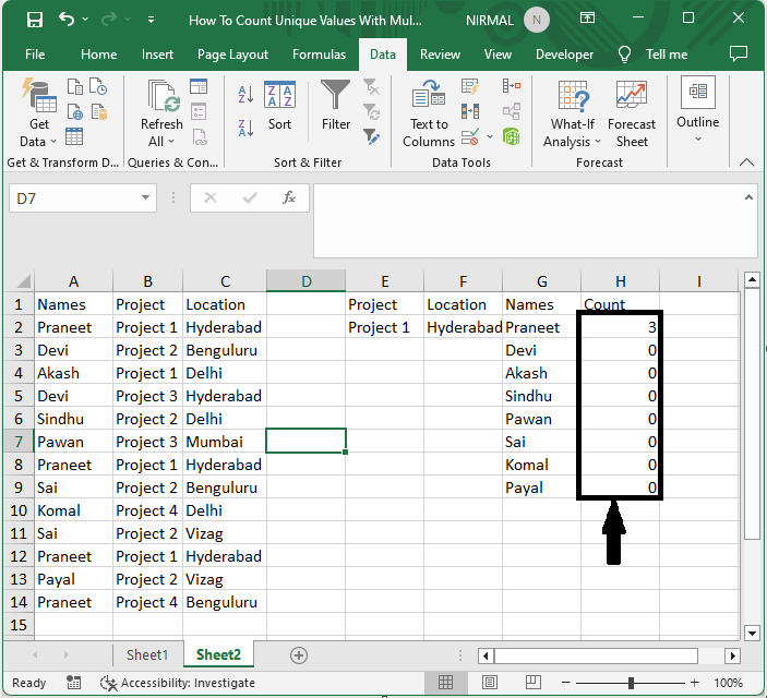 Excel 如何使用多个条件计算唯一值