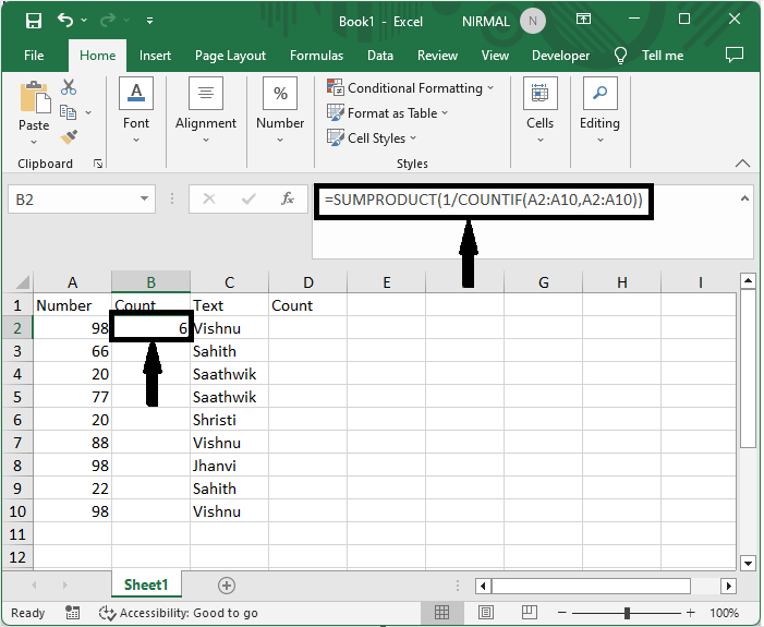 Excel 如何计算列中的唯一值或数字