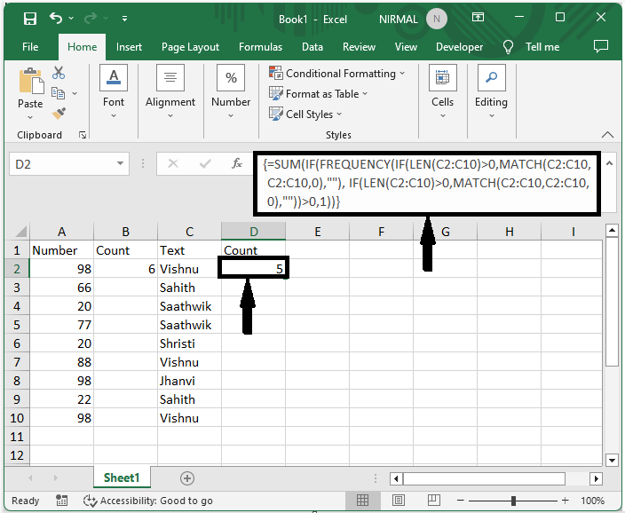 Excel 如何计算列中的唯一值或数字