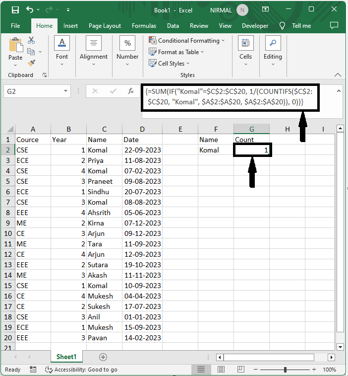 Excel 如何根据多个条件计算唯一值