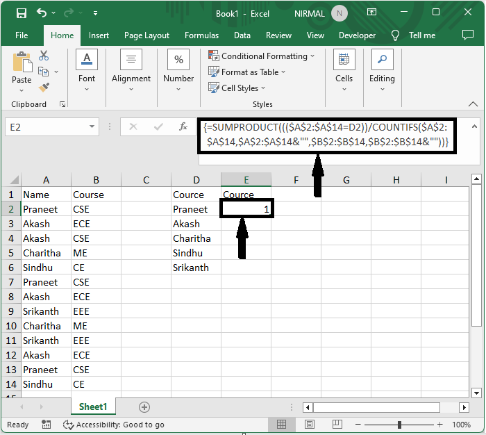 Excel 如何根据另一列计算唯一值的数量