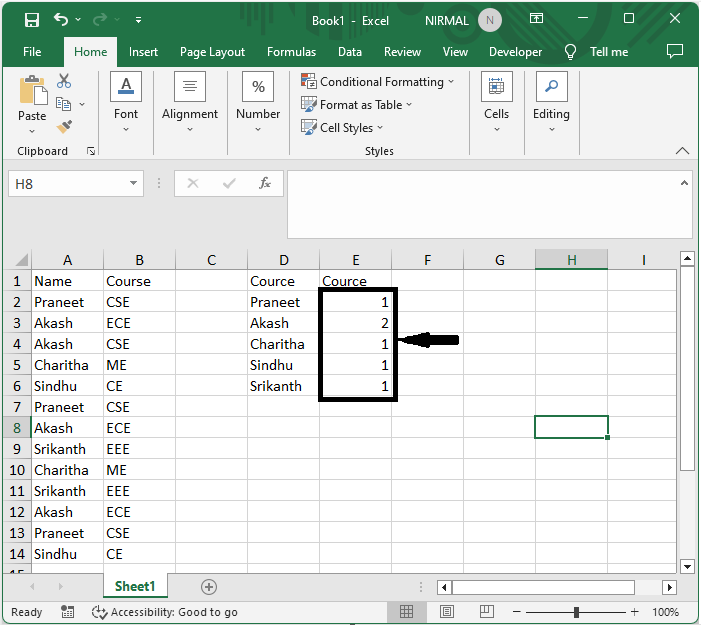 Excel 如何根据另一列计算唯一值的数量