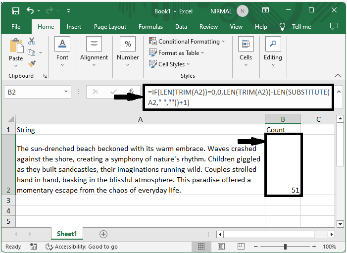 Excel 如何计算单元格或范围单元格中的单词数