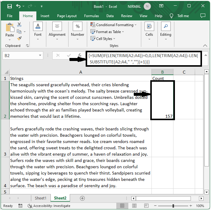 Excel 如何计算单元格或范围单元格中的单词数