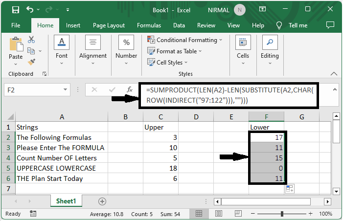 Excel 如何计算单元格中大写或小写字母的数量