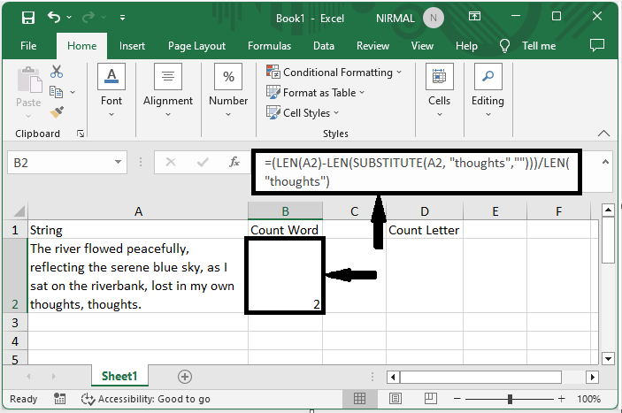 Excel 如何在单元格中计算字符/单词出现的次数