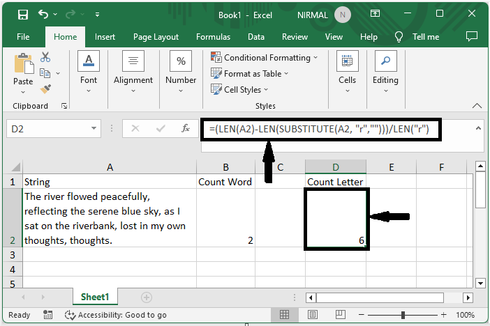 Excel 如何在单元格中计算字符/单词出现的次数