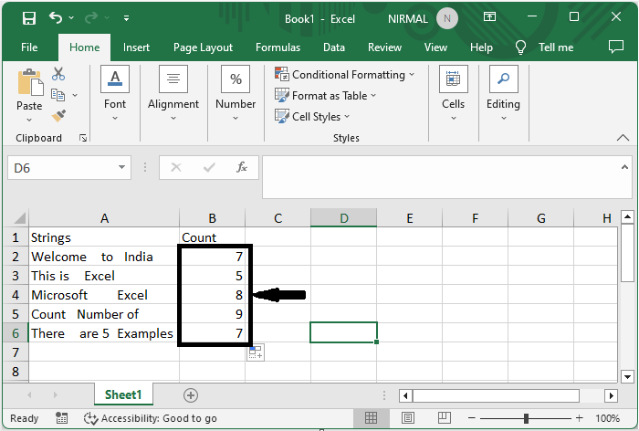 Excel 如何计算文本字符串中的空格数