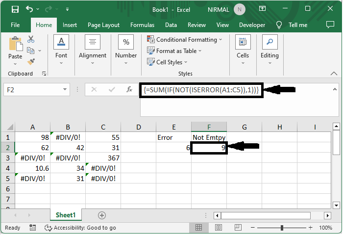 Excel 如何统计错误单元格/非错误单元格的数量