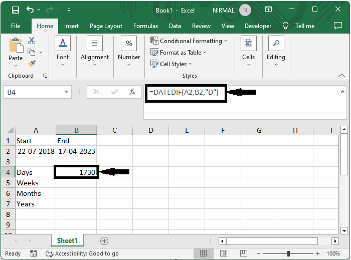Excel 如何计算两个日期之间的天数、周数、月数或年数