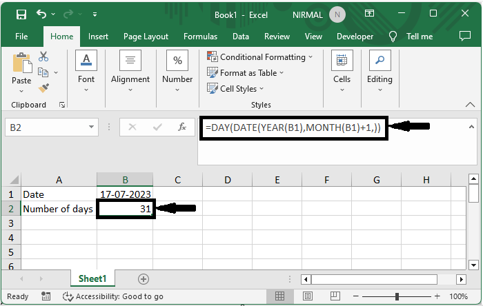 Excel 如何计算一个月的天数或工作日数