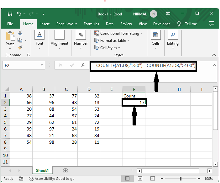 Excel 如何计算/汇总大于但小于某个数的单元格