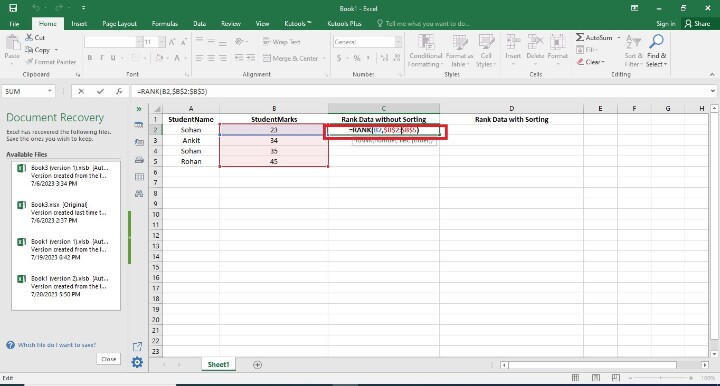 Excel 如何进行无排序数据排名