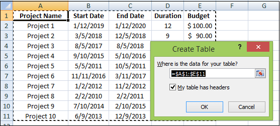 Excel 如何创建表格