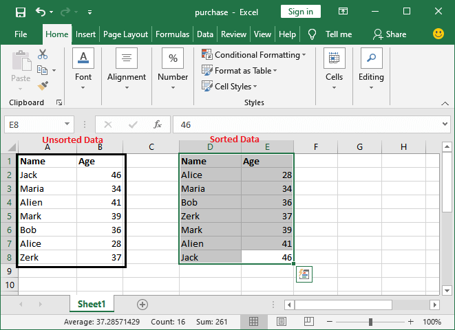 Excel 如何排序