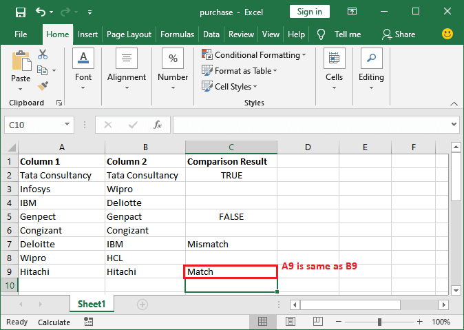 Excel 如何比较两列数据