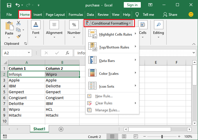 Excel 如何比较两列数据