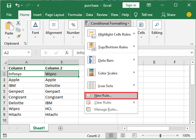 Excel 如何比较两列数据