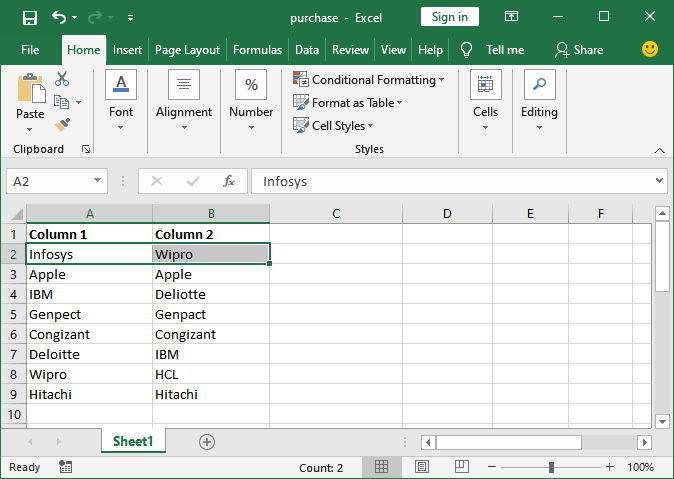 Excel 如何比较两列数据