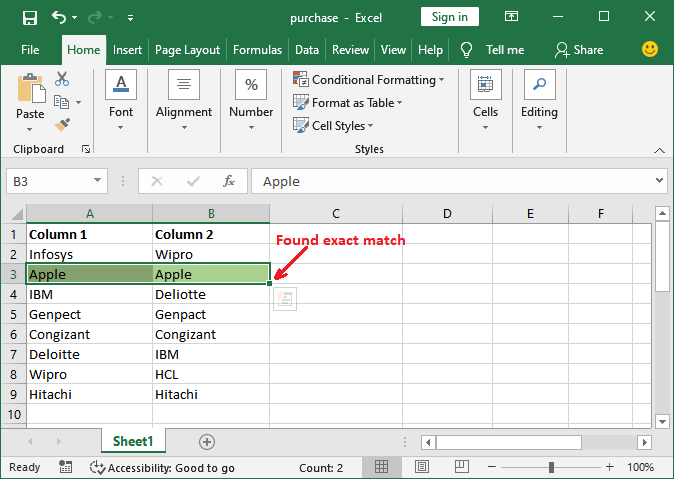 Excel 如何比较两列数据