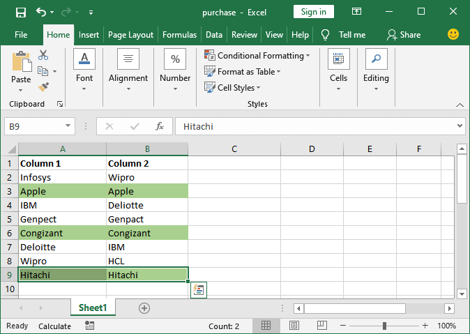 Excel 如何比较两列数据