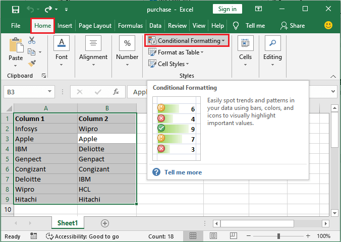 Excel 如何比较两列数据