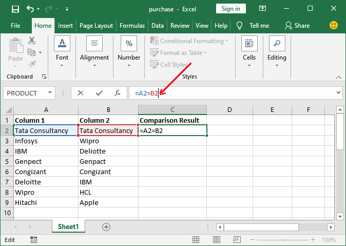 Excel 如何比较两列数据