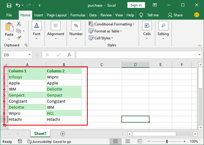 Excel 如何比较两列数据